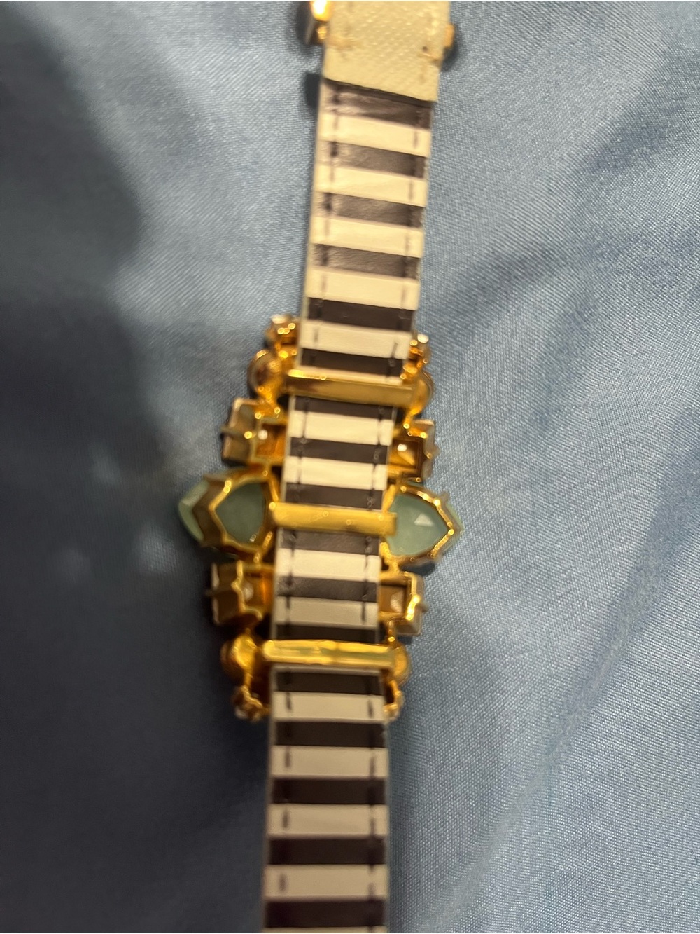 Henri Bendel Gold-Tone Statement Bracelet with Mint Green and Clear Stones - Picture 7 of 8